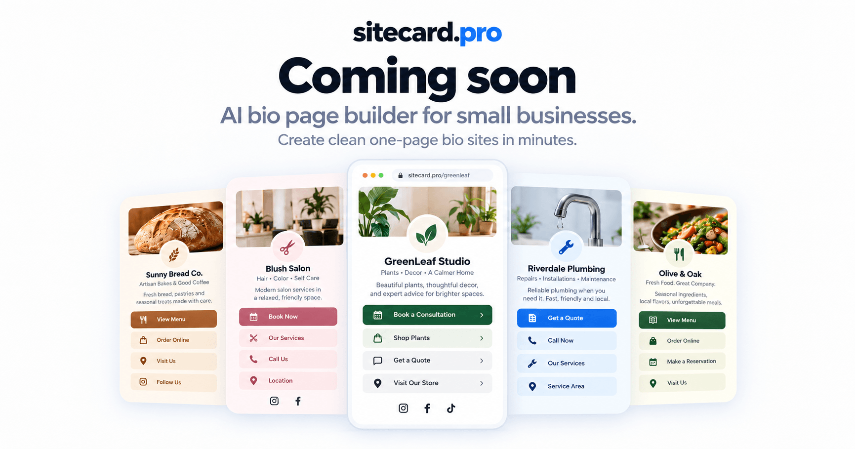 sitecard.pro AI bio page builder preview